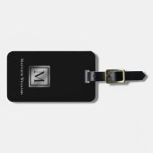 Professionele monogram zwart en zilver op maat bagagelabel (Voorkant horizontaal)
