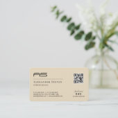Professionele monogrammen Logo Cream Beige Visitekaartje (Staand voorkant)