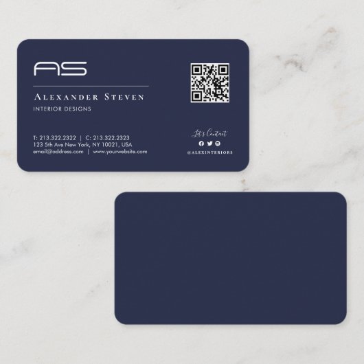 Professionele monogrammen Logo Navy Blue Visitekaartje (Voorkant / Achterkant)