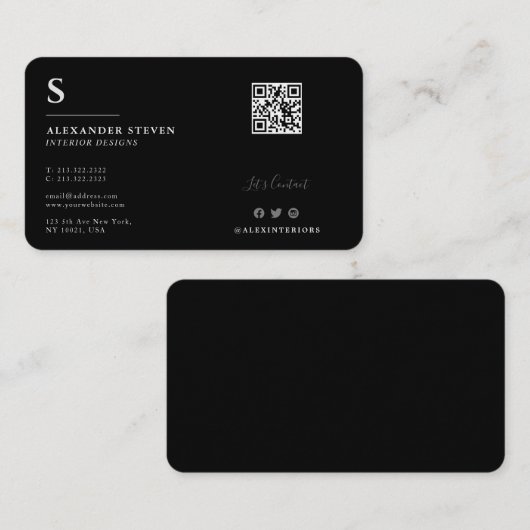 Professionele monogrammen Mini QR Black Visitekaartje (Voorkant / Achterkant)