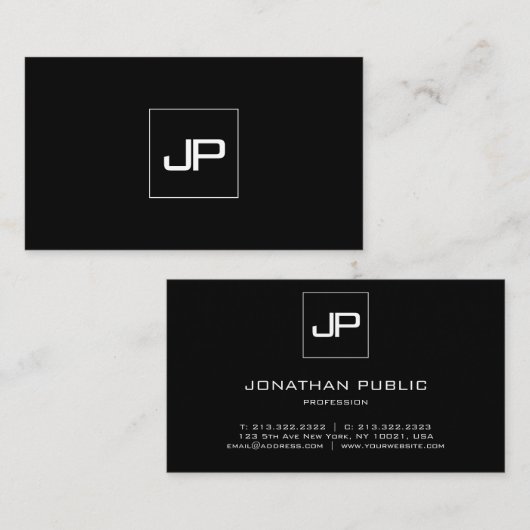 Professionele monogrammen, modern zwart en wit visitekaartje (Voorkant / Achterkant)