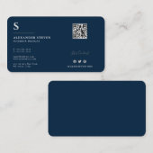 Professionele monogrammen QR Planin Navy Blue Visitekaartje (Voorkant / Achterkant)