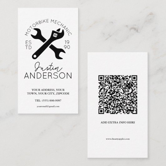 Professionele monteur met moersleutel en sleutel visitekaartje (Voorkant / Achterkant)