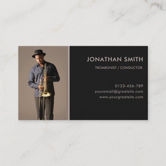 Professionele Muzikant Custom Foto Modern Zwart Visitekaartje (Voorkant)