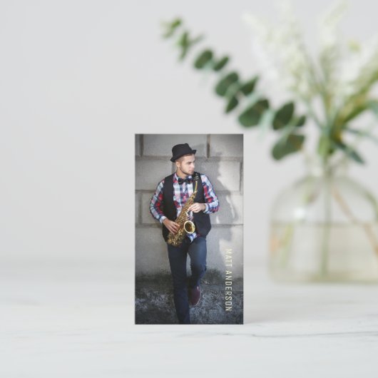 Professionele Muzikant Foto QR Code Marine Blauw Visitekaartje (Staand voorkant)