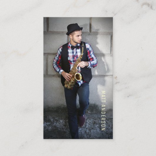 Professionele Muzikant Foto QR Code Marine Blauw Visitekaartje (Voorkant)