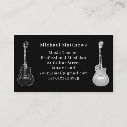 Professionele muzikant Guitar Music Teacher Visitekaartje (Achterkant)