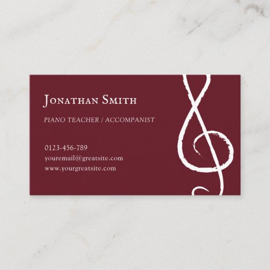 Professionele muzikant Treble Clef Modern Bourgond Visitekaartje (Voorkant)