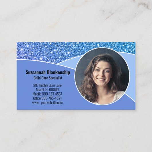 Professionele Nanny Custom Photo Blue QR Code Visitekaartje (Voorkant)