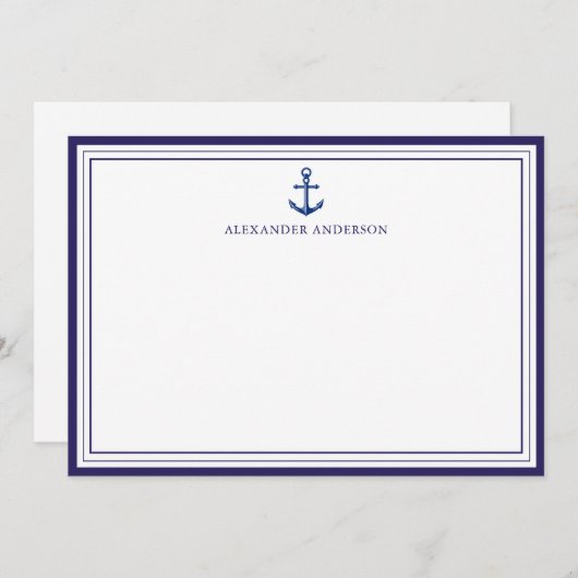 Professionele Nautical Navy Anchor Border Notitiekaartje (Voorkant / Achterkant)
