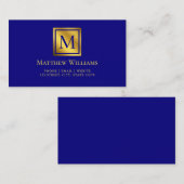 Professionele Navy Blauwe En Gouden Monogram Visitekaartje (Voorkant / Achterkant)