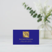 Professionele Navy Blauwe En Gouden Monogram Visitekaartje (Staand voorkant)