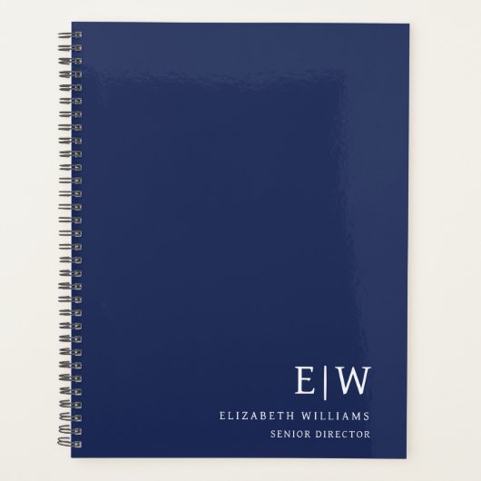 Professionele Navy Blue Business Monogram Initiaal Planner (Voorkant)