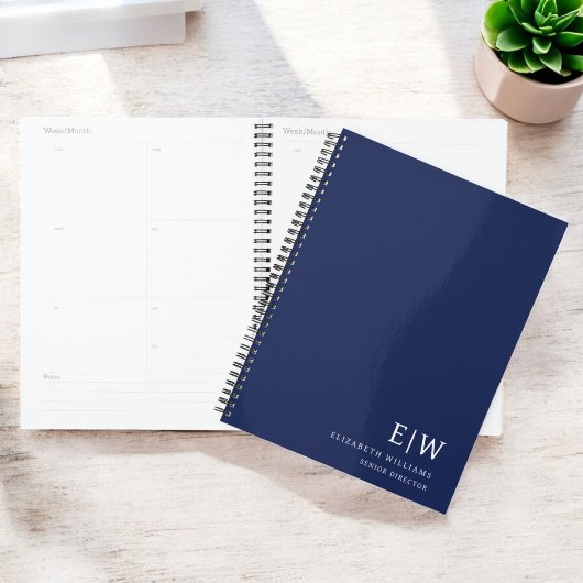 Professionele Navy Blue Business Monogram Initiaal Planner