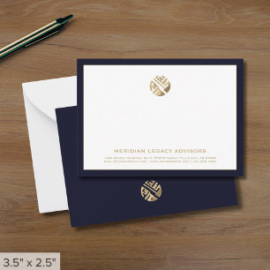 Professionele Navy Blue en Gold Business Note Kaar Notitiekaartje