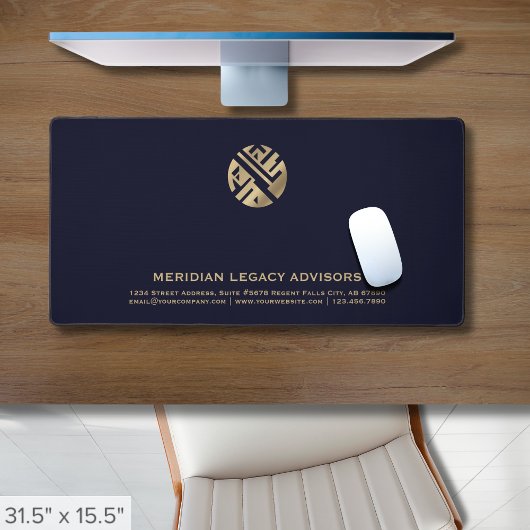 Professionele Navy Blue Gold Luxury Logo Bureaumat