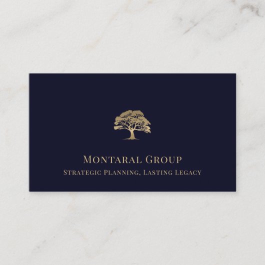 Professionele Navy Blue Gold Tree Logo Visitekaartje (Voorkant)