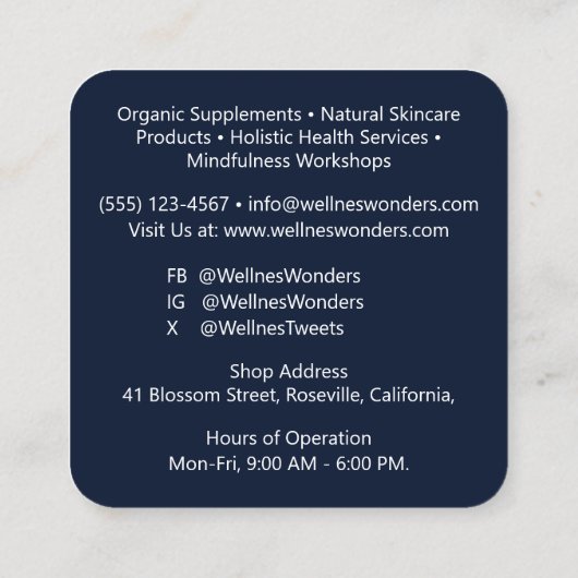 Professionele Navy Blue OCR Custom Logo Branding Vierkante Visitekaartje (Achterkant)