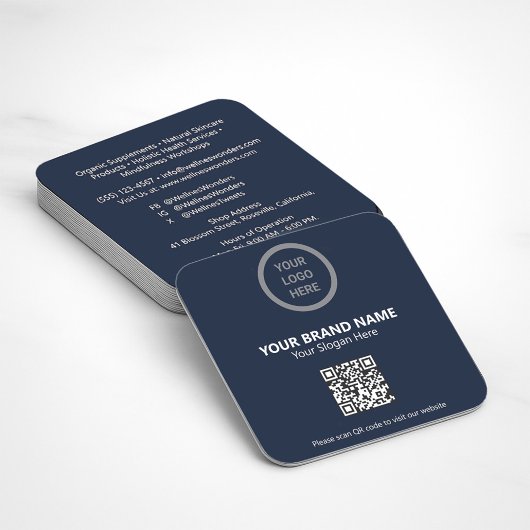 Professionele Navy Blue OCR Custom Logo Branding Vierkante Visitekaartje