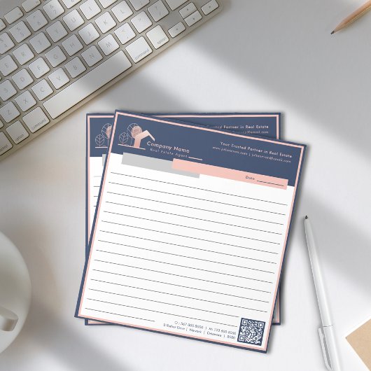 Professionele Navy Blue Roos Gold House Logo bekle Notitieblok