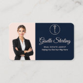 Professionele Navy Blush Vastgoed Visitekaartje (Voorkant)