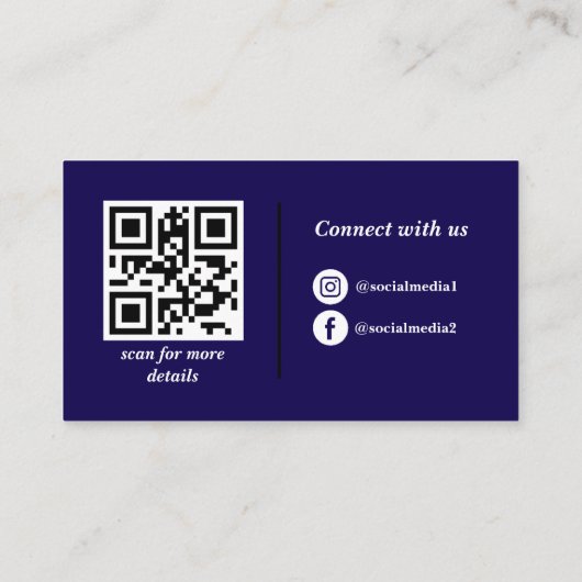 Professionele Navy Custom Business Logo QR Code Visitekaartje (Achterkant)