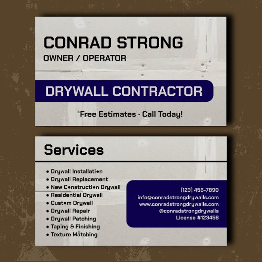 Professionele Navy Drywall Contractor Branding Visitekaartje