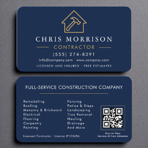 Professionele Navy Gold Building Contractor QR-cod Visitekaartje