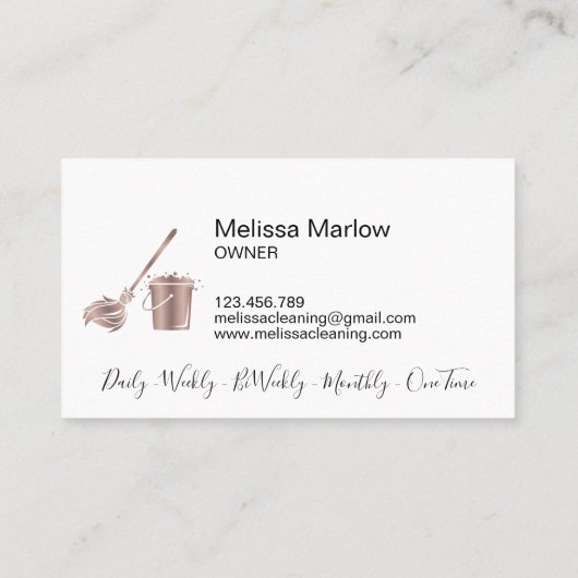 Professionele Navy Roos Gouden Huis Schoonmaak Mai Visitekaartje (Achterkant)