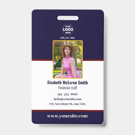 Professionele Navy Security Badge: Foto & Bedrijf Badge (Front)