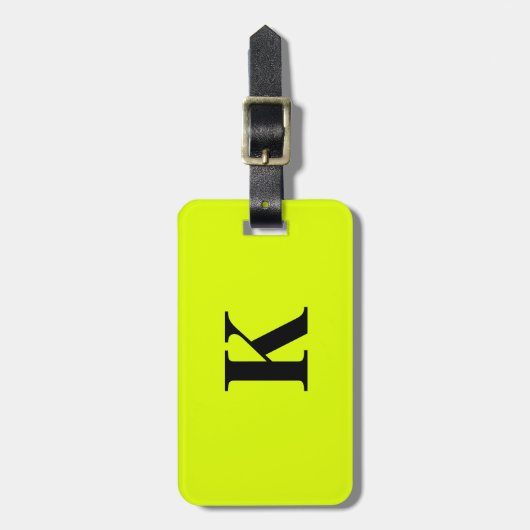 Professionele Neon Chartreuse Gele Monogram Naam Bagagelabel (Voorkant verticaal)