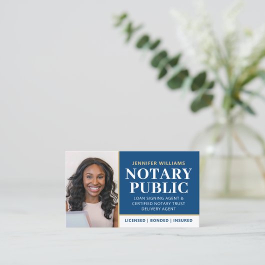 Professionele Notaris Openbare Foto QR Code Blauw Visitekaartje (Staand voorkant)