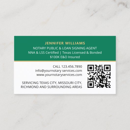 Professionele Notaris Openbare Foto QR Code Groen Visitekaartje (Achterkant)