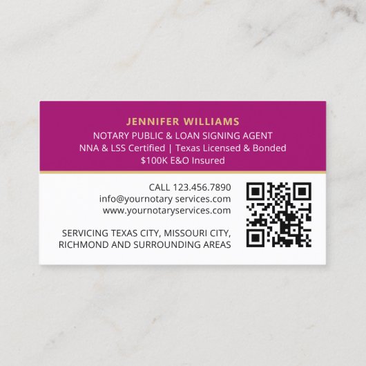 Professionele Notaris Openbare Foto QR Code Magent Visitekaartje (Achterkant)