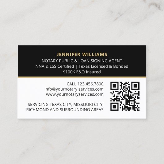 Professionele Notaris Openbare Foto QR Code Zwart Visitekaartje (Achterkant)