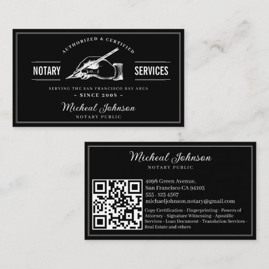 Professionele notarisdiensten QR code  Visitekaartje (Voorkant / Achterkant)