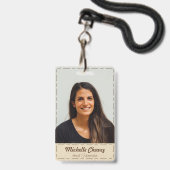 Professionele off witte gestikte faux lederen foto badge (Front with Lanyard)