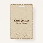 Professionele off witte gestikte faux lederen foto badge (Achterkant)