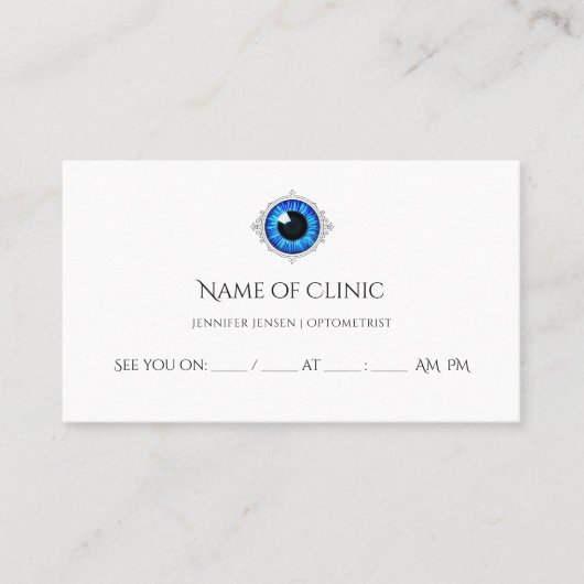 Professionele Optometrist Blue Iris Eye Afspraak Afsprakenkaartje (Voorkant)