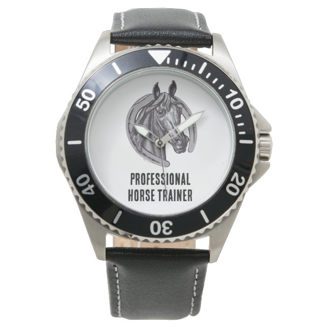 Professionele Paardentrainer Zwart Wit Schets Mare Horloge (Voorkant)