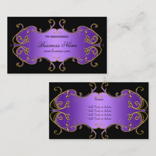 Professionele Paarse Black Gold Elegant Business Visitekaartje (Voorkant / Achterkant)