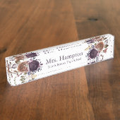 Professionele Paarse en gouden bloemenleraar Naambordje (Zijkant)