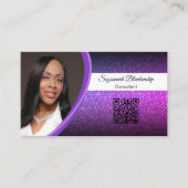 Professionele Paarse Glitter Custom Photo QR Code Visitekaartje (Voorkant)