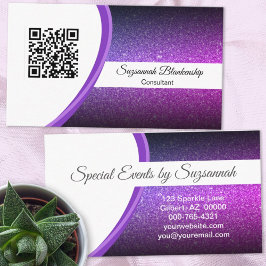 Professionele Paarse Glitter QR Code Sjabloon Visitekaartje