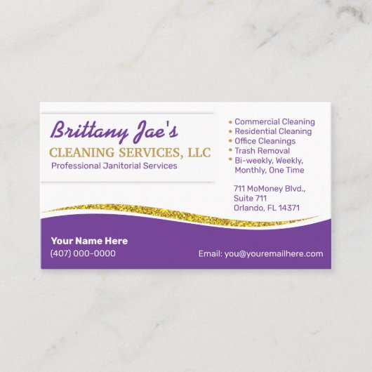 Professionele Paarse Gold Business Card-template Visitekaartje (Voorkant)