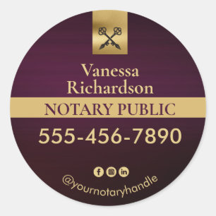 Professionele Paarse & Gouden Notaris Marketing Ronde Sticker