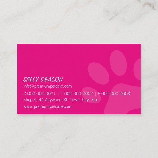 PROFESSIONELE PAW PRINTS dierenverzorging roze tur Visitekaartje (Achterkant)