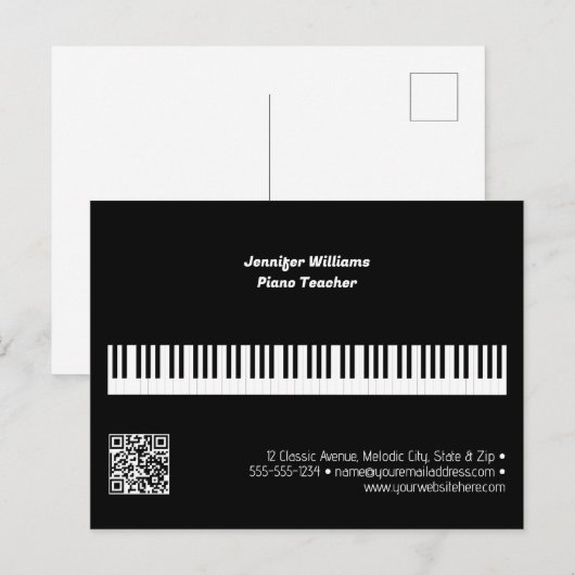 Professionele Pianoleraar Muziek Zakelijk QR Code Briefkaart (Voorkant / Achterkant)
