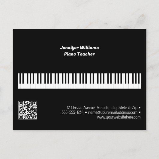 Professionele Pianoleraar Muziek Zakelijk QR Code Briefkaart (Voorkant)