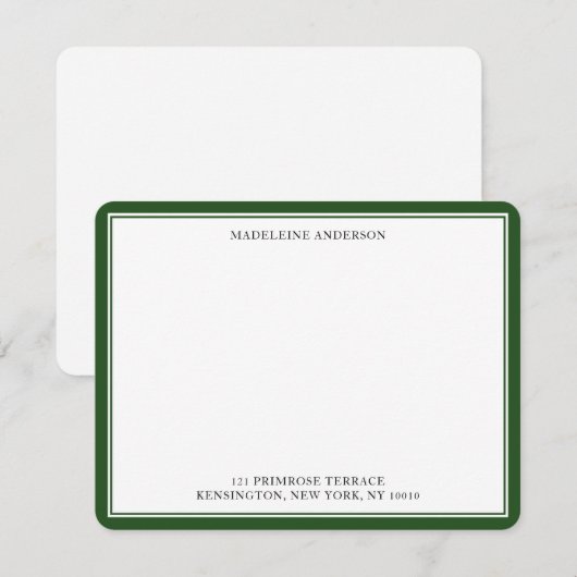 Professionele pine Green Double Border Flat Notitiekaartje (Voorkant / Achterkant)